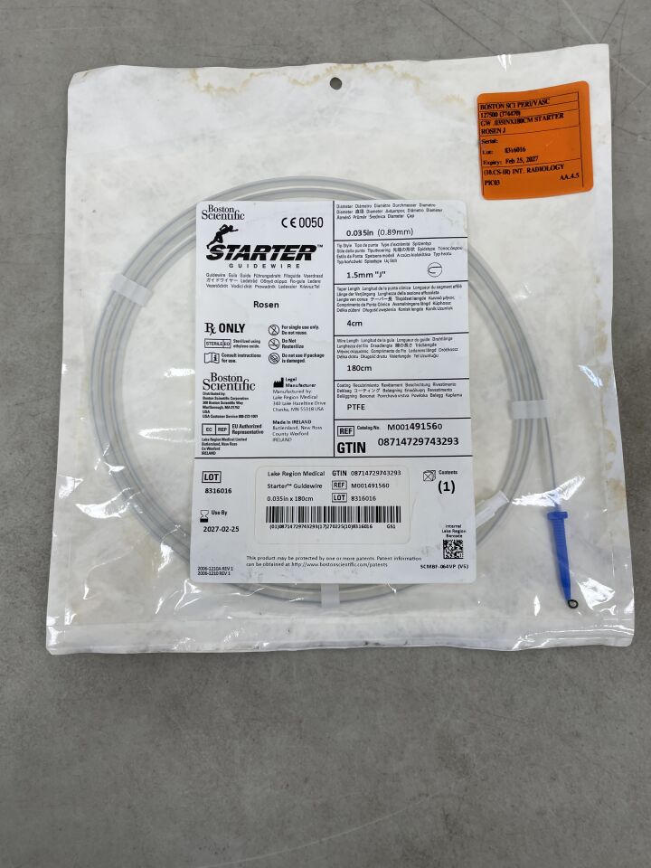 49156 - BOSTON SCIENTIFIC - Starter Guidewire Rosen .035", 1.5mm J, 4cm, 180cm, (EA) - ( Expiry Date: 2027-02-25 )