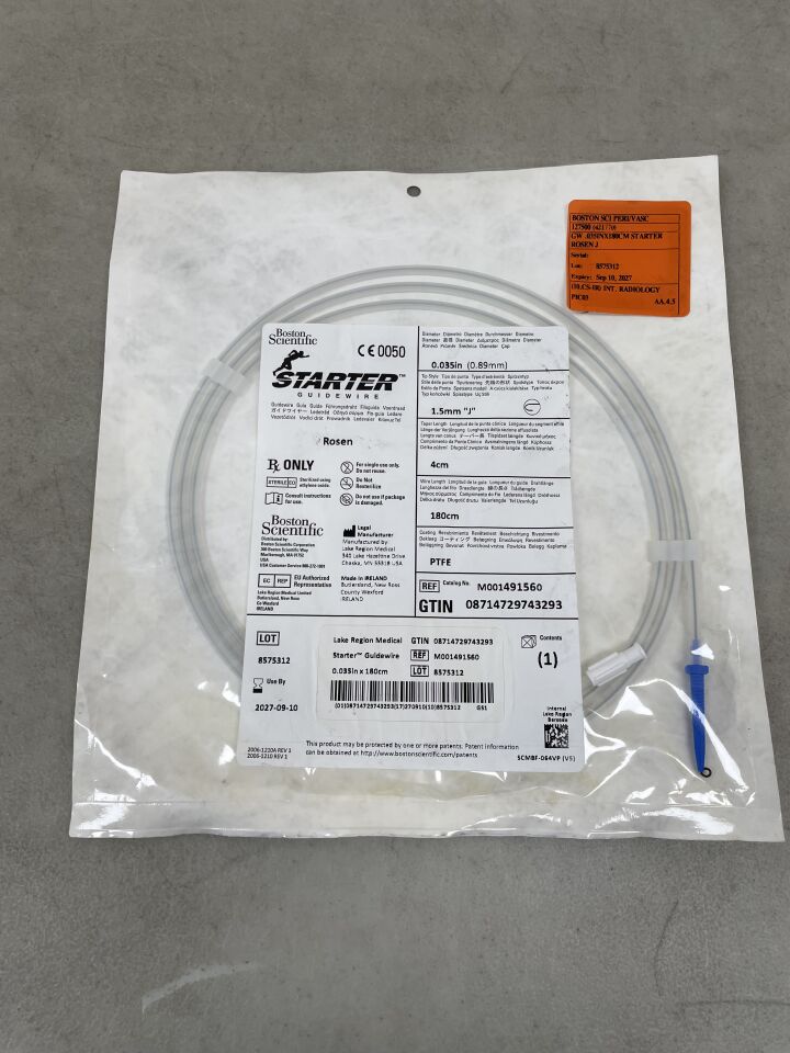 49156 - BOSTON SCIENTIFIC - Starter Guidewire Rosen .035", 1.5mm J, 4cm, 180cm, (EA) - ( Expiry Date: 2027-09-10 )