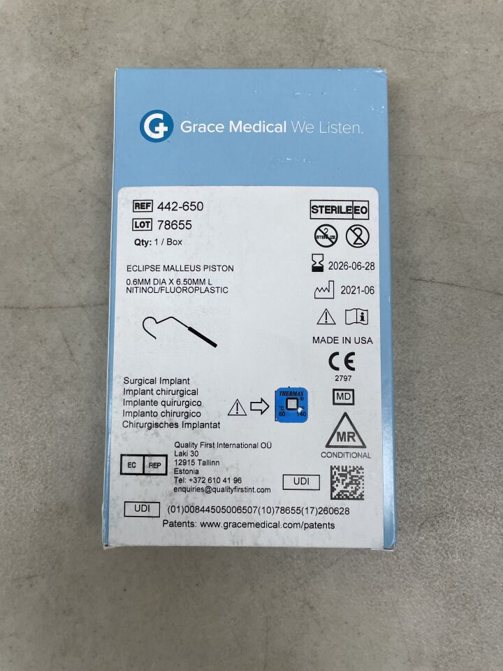 442-650 - GRACE MEDICAL - Eclipse Malleus Piston 0.6mm x 6.5mm, (BX/1) - ( Expiry Date: 2026-06-28 )