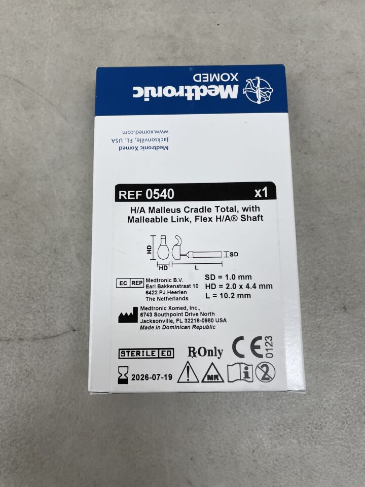 540 - MEDTRONIC - H/A Malleus Cradle Total with Malleable Link, Flex H/A Shaft, 2.0 x 4.4mm, (BX/1) - ( Expiry Date: 2026-07-19 )