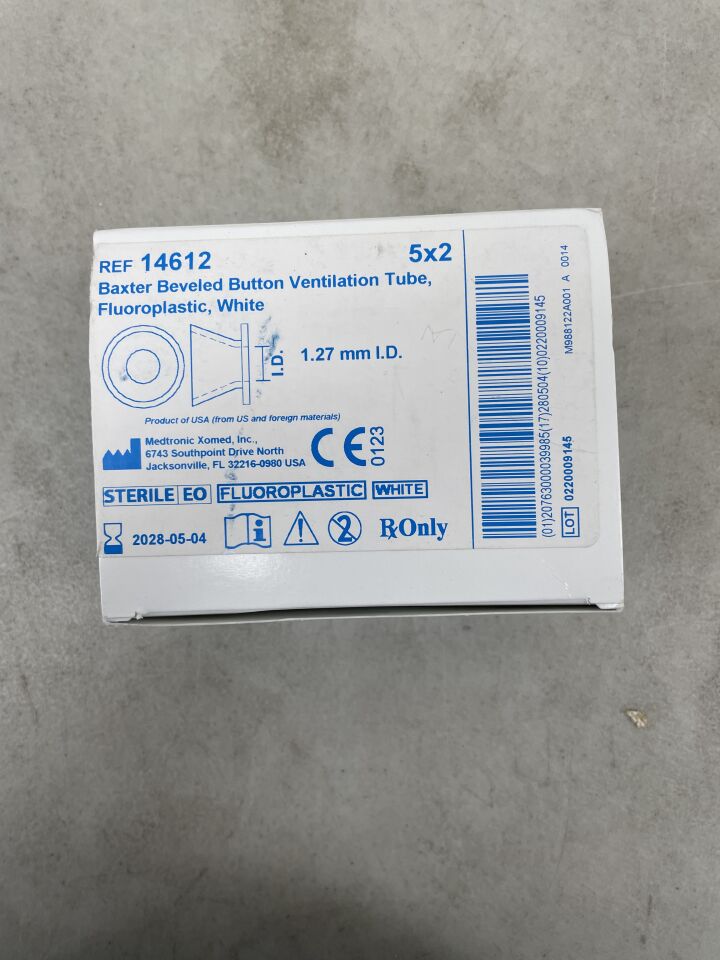 14612 - MEDTRONIC - Baxter Activent Beveled Button Antimicrobial Ventilation Tube 1.27mm, White, (BX/5) - ( Expiry Date: 2028-05-04 )