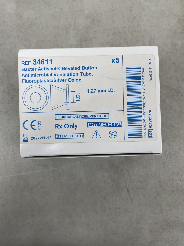 34611 - MEDTRONIC - Baxter Activent Beveled Button Antimicrobial Ventilation Tube 1.27mm, Green, (BX/5) - ( Expiry Date: 2027-11-12 )