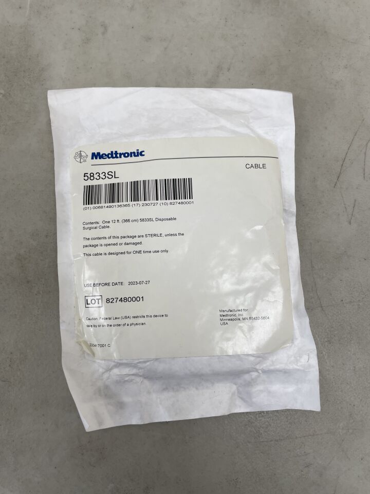 5833SL - MEDTRONIC - 12' Disposable Surgical Cable, Small Clip, Long, (EA) - ( Expiry Date: 2023-07-27 )