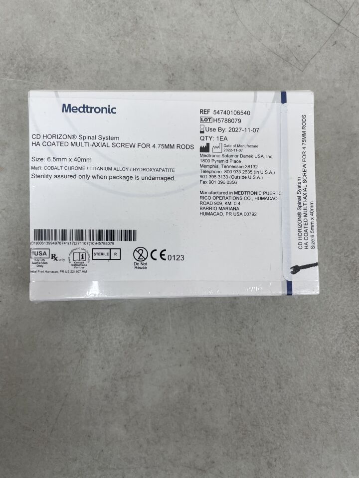 54740106540 - MEDTRONIC - CD HORIZON Hydroxyapatite (HA) Coated Multi-Axial Screw, 6.5 x 40mm, (BX/1) - ( Expiry Date: 2027-11-07 )