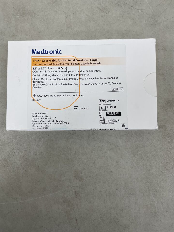 CMRM6133 - MEDTRONIC - TYRX Absorbable Antibacterial Envelope, Large 2.9" x 3.3", (BX/1) - ( Expiry Date: 2026-05-08 )