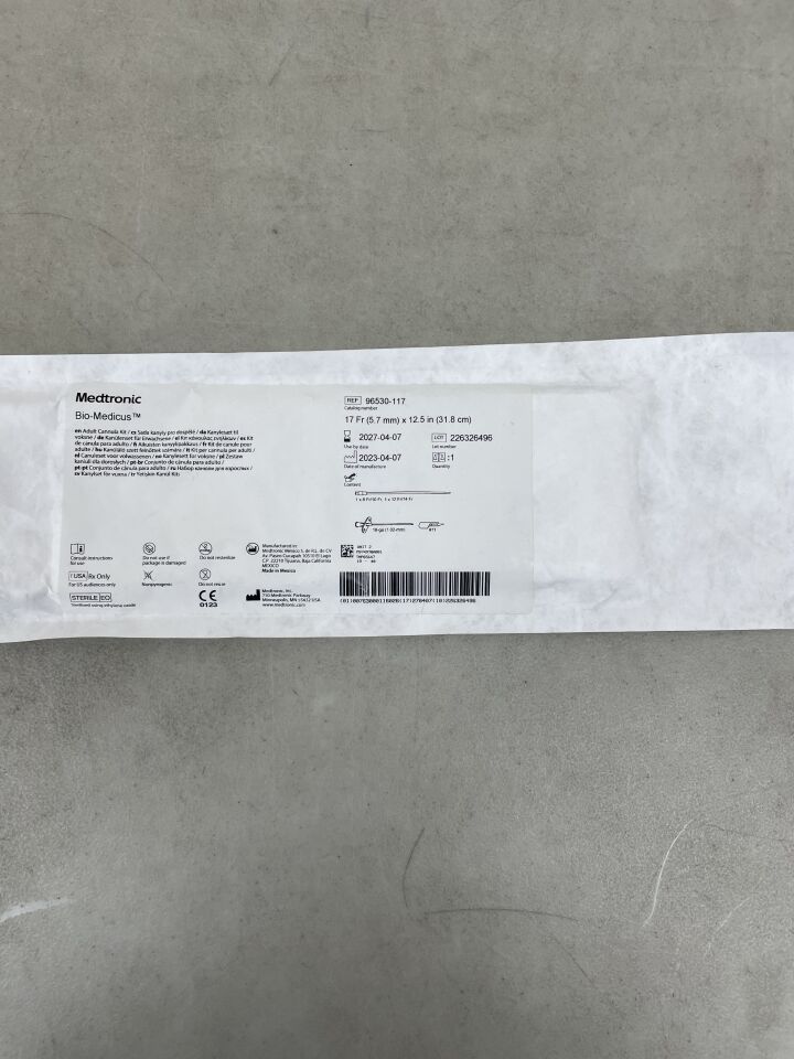96530-117 - MEDTRONIC - Bio-Medicus NextGen Femoral Arterial/Jugular Venous Cannula Kit 17F x 31.8cm, 3/8" Vented (Part of Kit), (EA) - ( Expiry Date: 2027-04-07 )