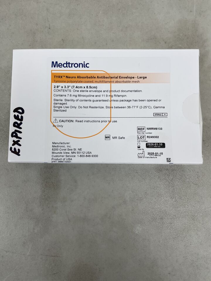 NMRM6133 - MEDTRONIC - TYRX Neuro Absorbable Antibacterial Envelope, Large 2.9" x 3.3", (BX/1) - ( Expiry Date: 2026-01-10 )