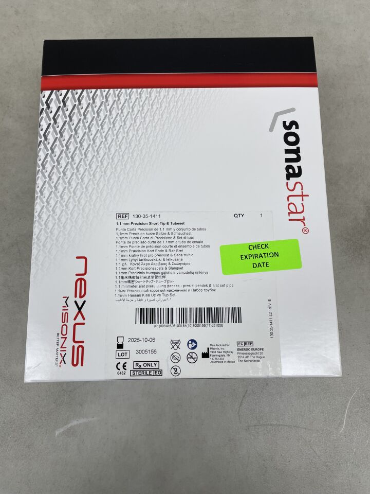 130-35-1411 - MISONIX - Nexus SonaStar Ultrasonic Aspiration, Short Tip, Precision, Straight w/Tubeset 1.1mm x 3-3/8", (BX/1) - ( Expiry Date: 2025-10-06 )