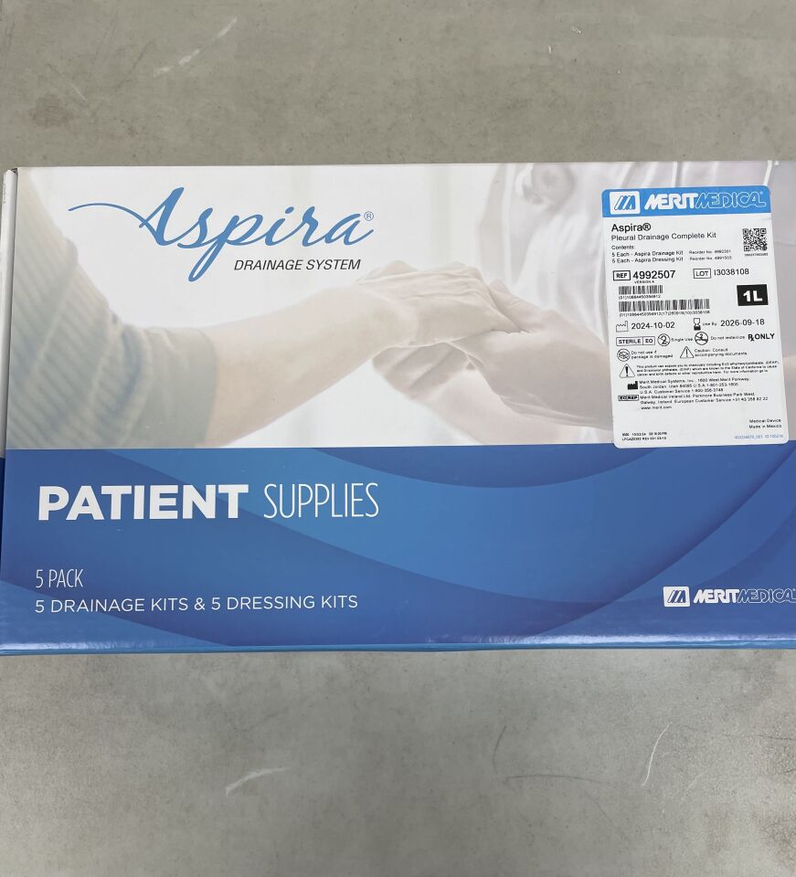 4992507 - MERIT MEDICAL - Aspira Pleural Drainage Catheter Insertion Kit, 15.5F, 1 liter Drainage Bag, (BX/5) - ( Expiry Date: 2026-09-18 )
