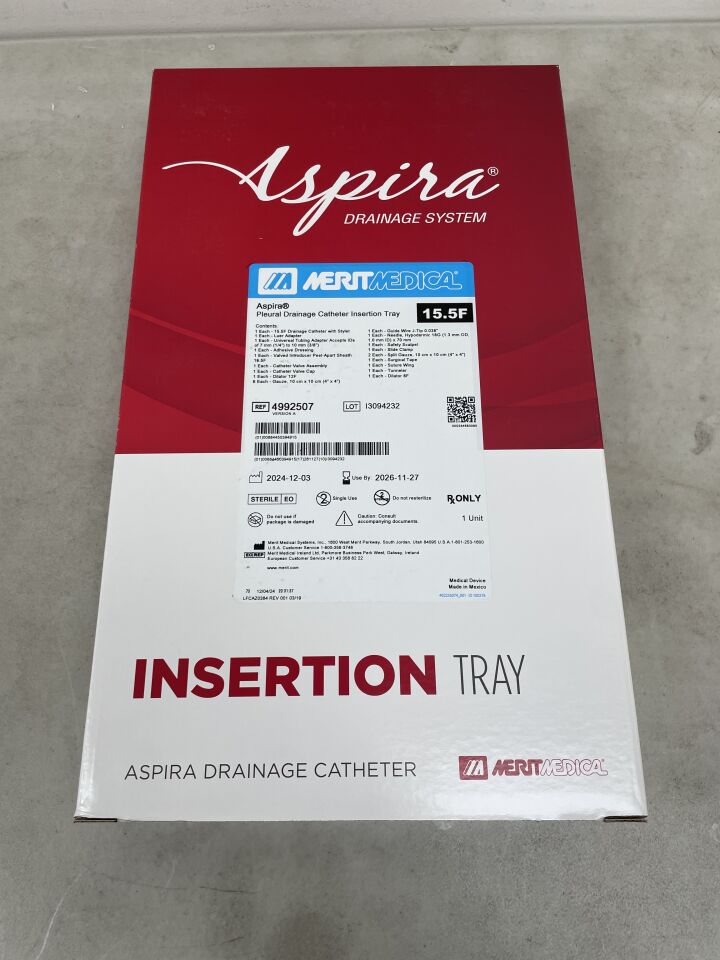 4992507 - MERIT MEDICAL - Aspira Pleural Drainage Catheter Insertion Kit, 15.5F, 1 liter Drainage Bag, (BX/1) - ( Expiry Date: 2026-11-27 )