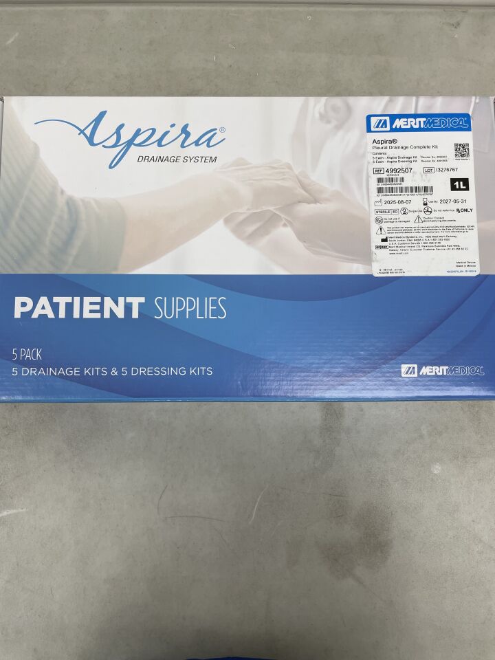4992507 - MERIT MEDICAL - Aspira Pleural Drainage Catheter Insertion Kit, 15.5F, 1 liter Drainage Bag, (BX/5) - ( Expiry Date: 2027-05-31 )