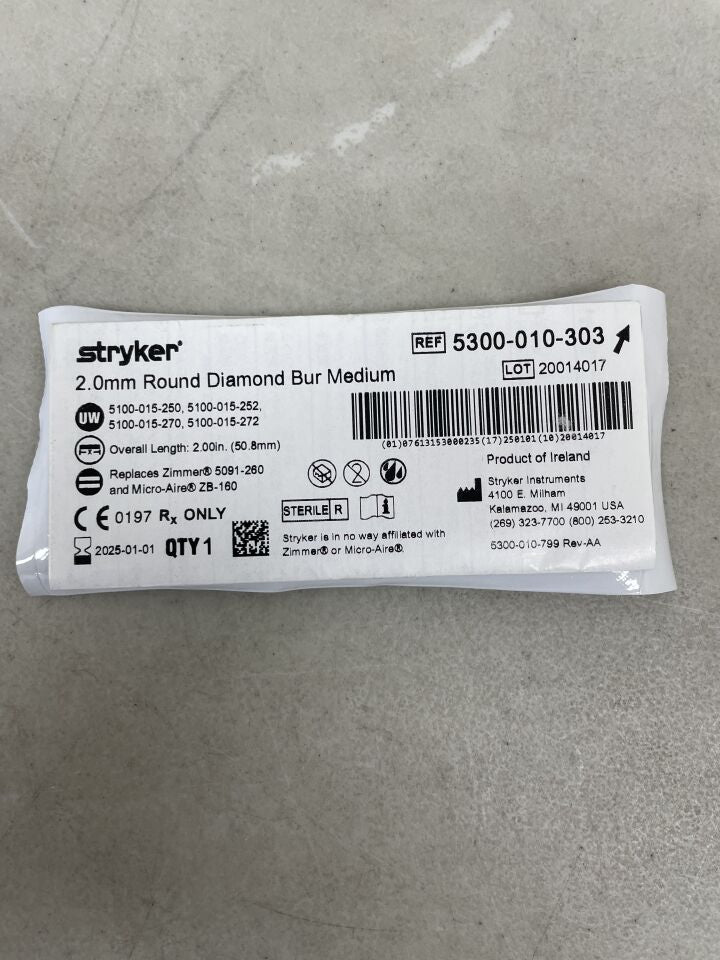 5300-010-303 - STRYKER - 2.0mm Round Diamond Bur, Medium, (EA) - ( Expiry Date: 2025-01-01 )