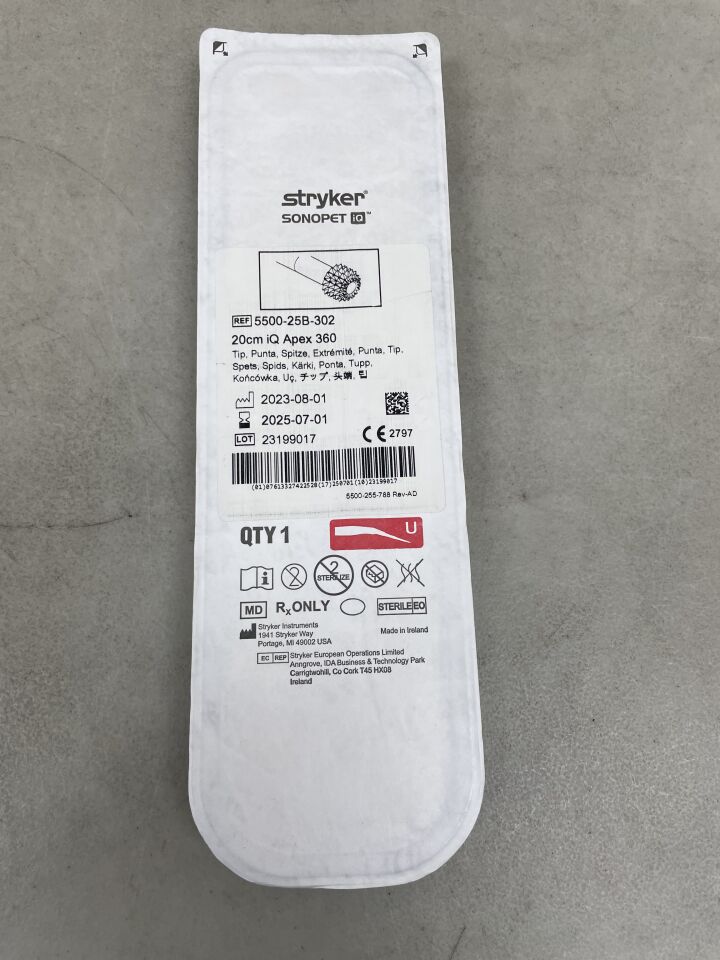 5500-25B-302 - STRYKER - Sonopet iQ Apex 360 Bone Cutting Tip, 20 cm Length, Sterile, (EA) - ( Expiry Date: 2025-07-01 )
