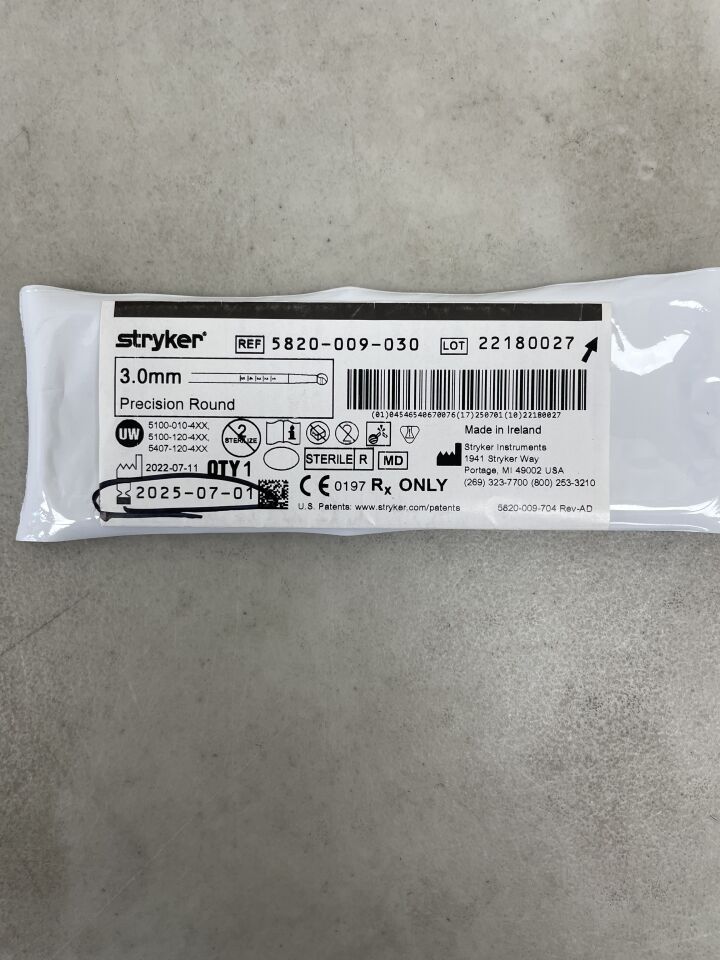 5820-009-030 - STRYKER - Precision Round Flute Burr with RIM Glide Technology, 3 mm, (EA) - ( Expiry Date: 2025-07-01 )
