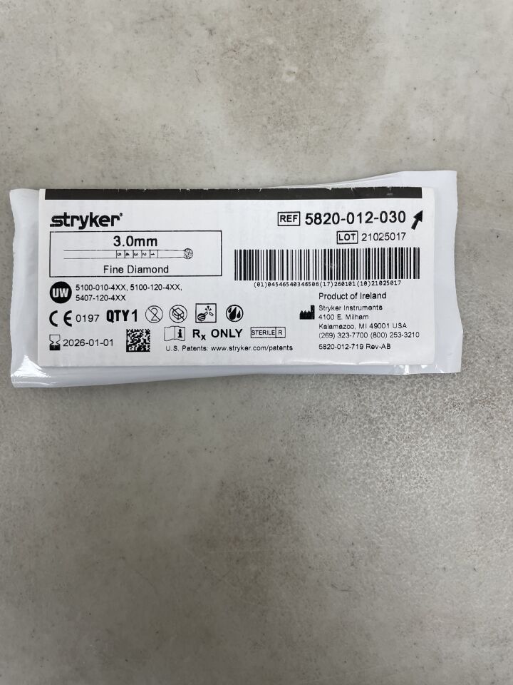 5820-012-030 - STRYKER - Elite Round Diamond Burr, 3 mm Head Diameter, (EA) - ( Expiry Date: 2026-01-01 )