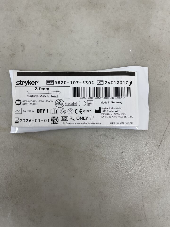 5820-107-530C - STRYKER - Precision Neuro Carbide Match Head Drill, 3 x 3.8 mm, (EA) - ( Expiry Date: 2026-01-01 )
