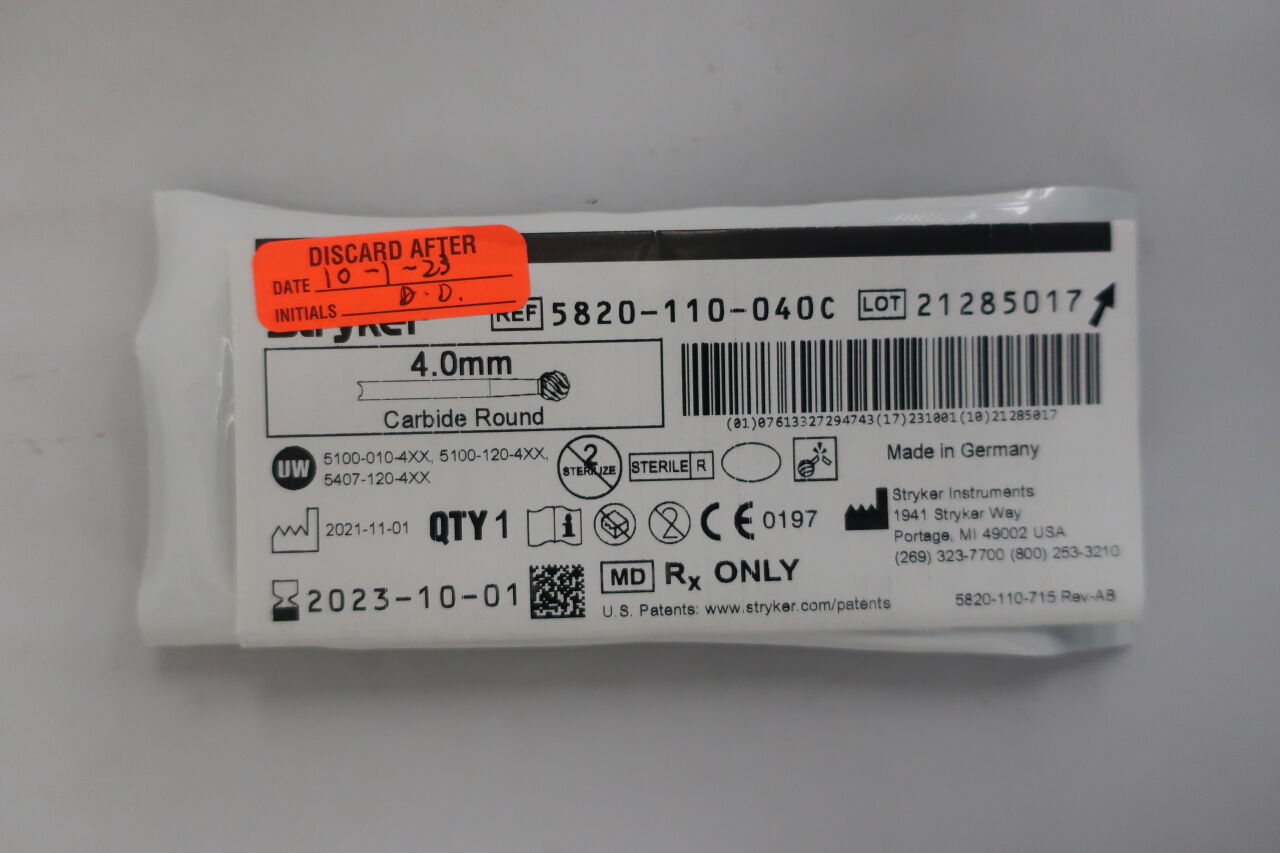 5820-110-040C - STRYKER - Carbide Round Burr, 4 mm dia. Head, (EA) - ( Expiry Date: 2026-01-01 )