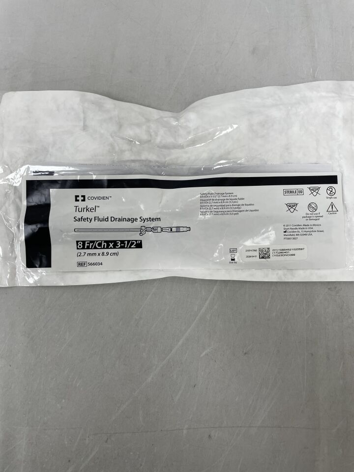 566034 - COVIDIEN - Turkel Safety Drainage System, 8Fr/Ch x 3-1/2 (2.7MM x 8.9CM), (EA) - ( Expiry Date: 2028-04-01 )