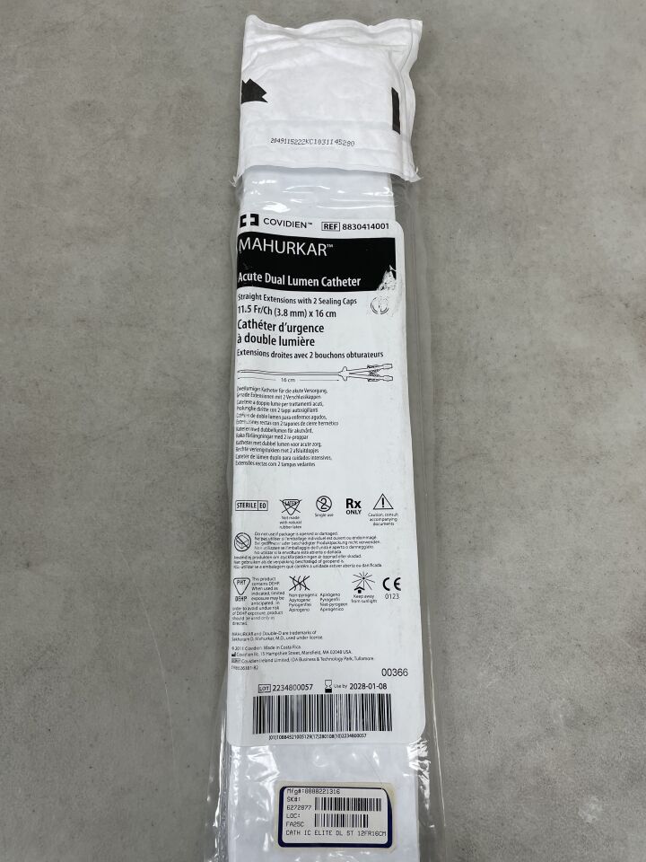 8830414001 - COVIDIEN - Mahurkar Straight Extension Dual Lumen Acute Dialysis Catheter, 11.5 Fr Size, (EA) - ( Expiry Date: 2028-01-08 )