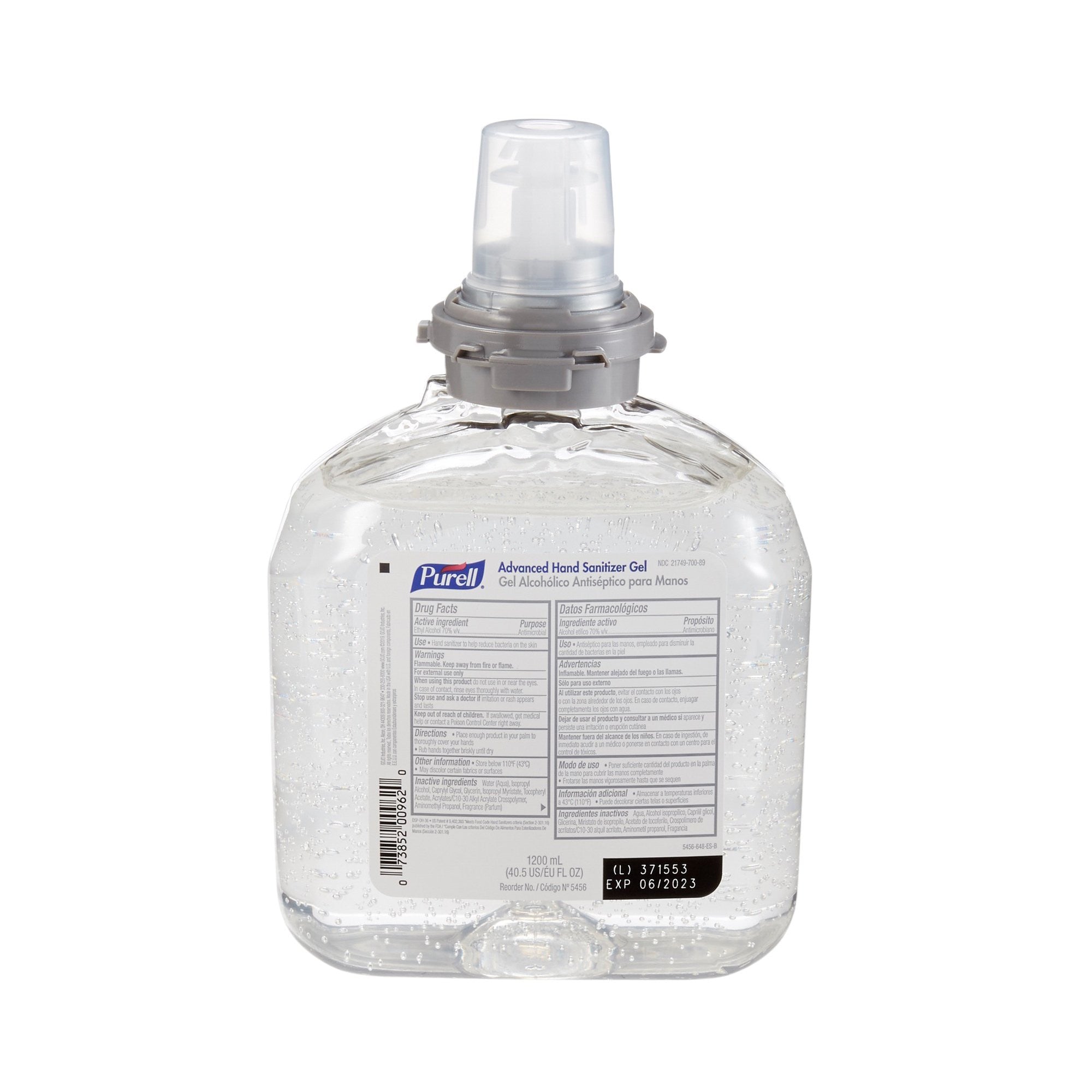 562038 - Purell - Hand Sanitizer Purell Advanced 1,200 mL Ethyl Alcohol Gel Dispenser Refill Bottle 5456-04 Pack of 1, (EA)