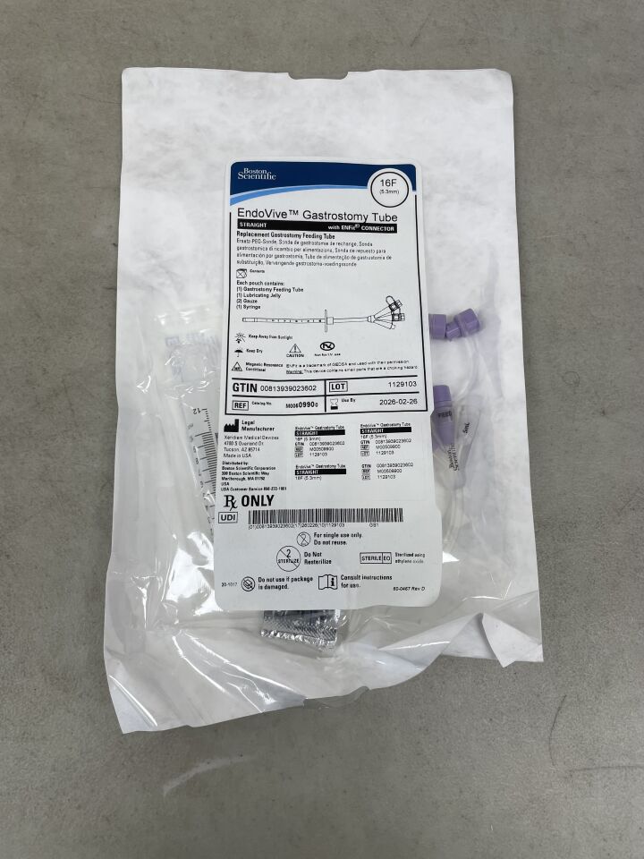 990 - BOSTON SCIENTIFIC - EndoVive Gastrostomy Tube, Straight, with ENFit Connector, 16FR, (EA) - ( Expiry Date: 2026-02-26 )