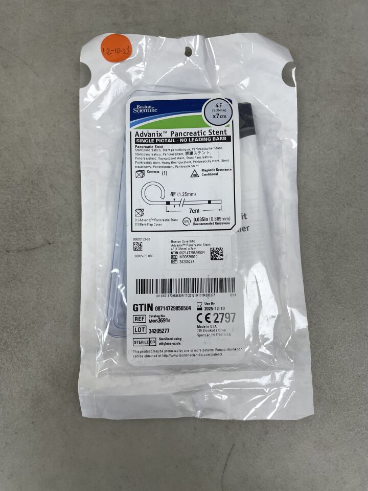 3691 - BOSTON SCIENTIFIC - Advanix Pancreatic Stent - Single Pigtail/No Leading Barb - 4Fr x 7cm, (EA) - ( Expiry Date: 2025-12-10 )