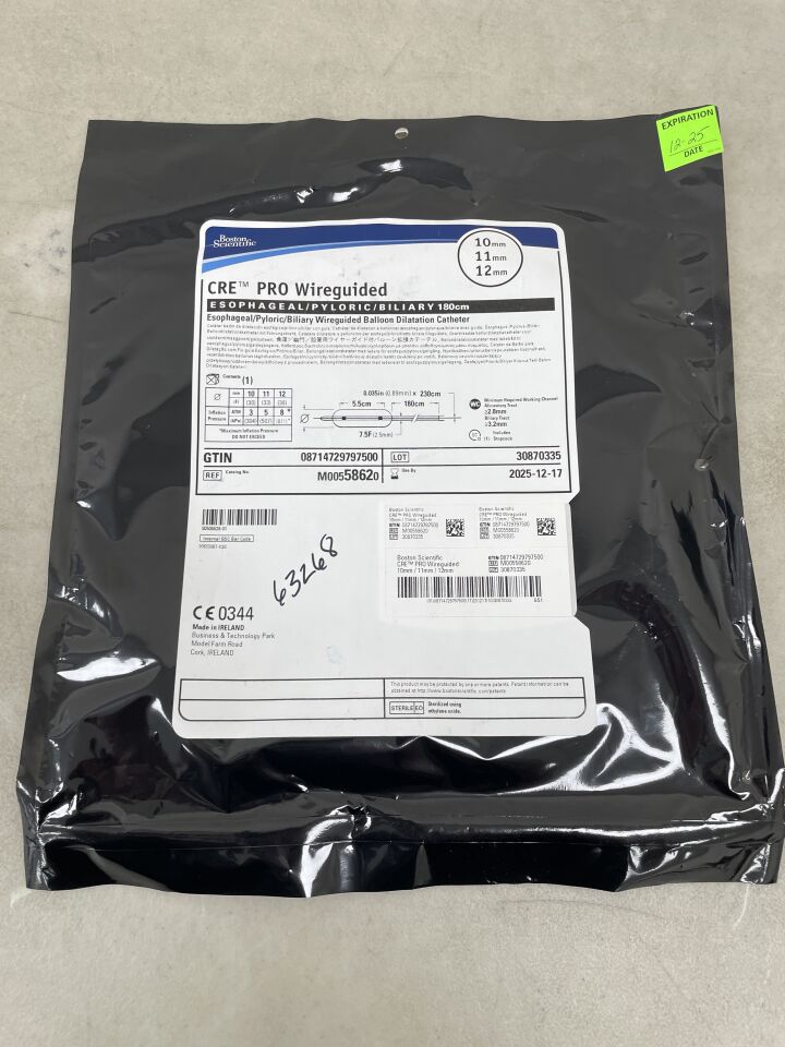 5862 - BOSTON SCIENTIFIC - CRE PRO Wireguided Balloon Dilatation Catheter - Esophageal/Pyloric/Biliary - 10mm x 11mm x 12mm, (EA) - ( Expiry Date: 2025-12-17 )