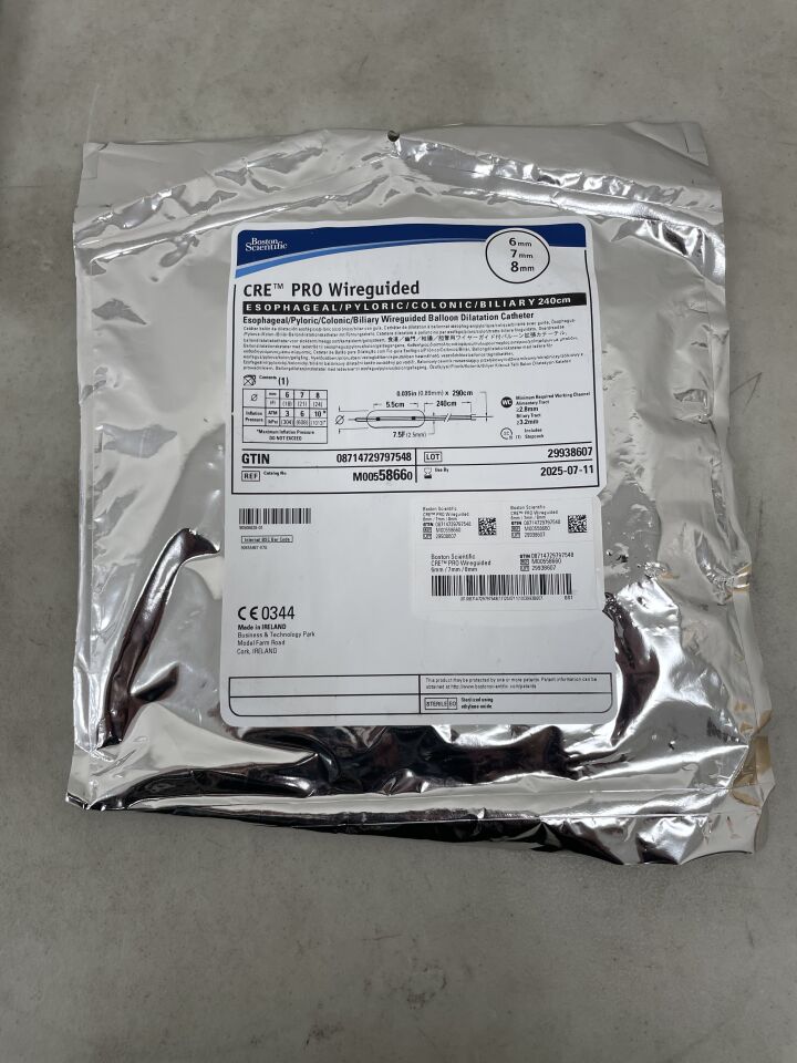 5866 - BOSTON SCIENTIFIC - CRE PRO Wireguided Balloon Dilatation Catheter - Esophageal/Pyloric/Colonic/Biliary - 6mm x 7mm x 8mm, (EA) - ( Expiry Date: 2025-07-11 )