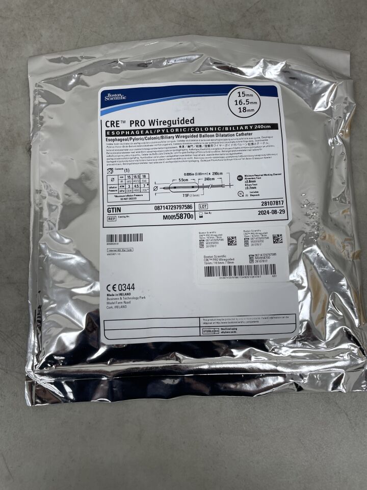 5870 - BOSTON SCIENTIFIC - CRE PRO Wireguided Balloon Dilatation Catheter - Esophageal/Pyloric/Colonic/Biliary - 15mm x 16.5mm x 18mm, (EA) - ( Expiry Date: 2025-09-10 )