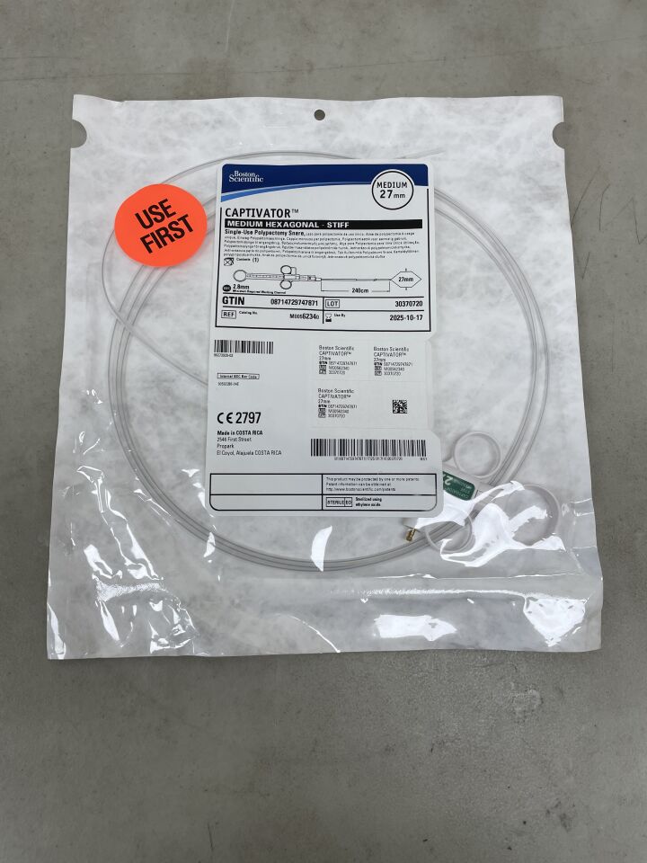 6234 - BOSTON SCIENTIFIC - Captivator Single-Use Polypectomy Snare - Medium Hexagonal/Stiff - 27mm x 240cm, (EA) - ( Expiry Date: 2025-10-17 )