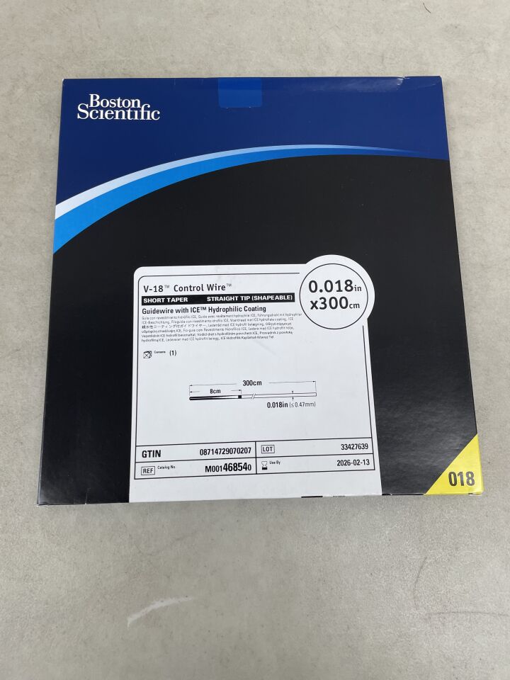46854 - BOSTON SCIENTIFIC - V-18 Control Wire with ICE Hydrophilic Coating - Short Taper, Straight Tip (Shapeable) Guidewire - .018" x 300cm, (BX/1) - ( Expiry Date: 2026-02-13 )
