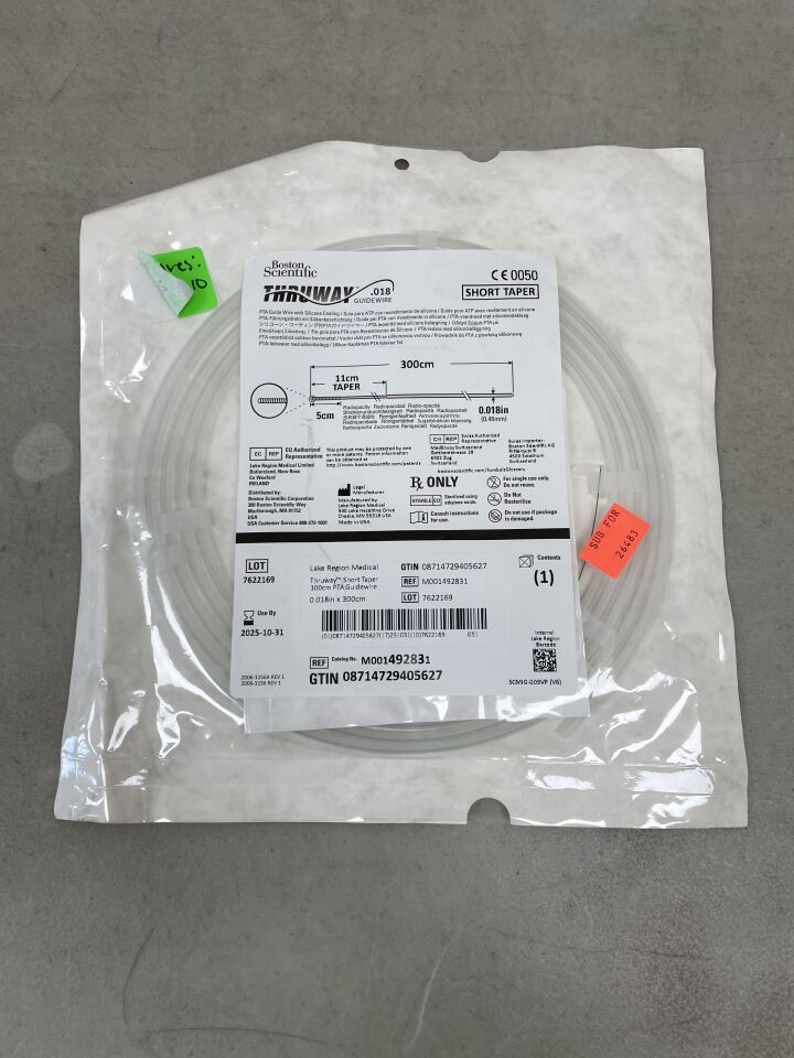 49283 - BOSTON SCIENTIFIC - Thruway PTA Guidewire - Short Taper - .018" x 300cm, (EA) - ( Expiry Date: 2025-10-31 )