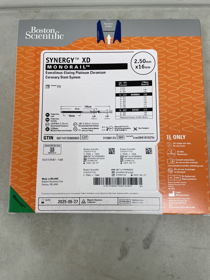 394181625 - BOSTON SCIENTIFIC - SYNERGY XD Everolimus-Eluting Platinum Chromium Coronary Stent System - Monorail - 2.50mm x 16mm, (BX/1) - ( Expiry Date: 2025-06-27 )