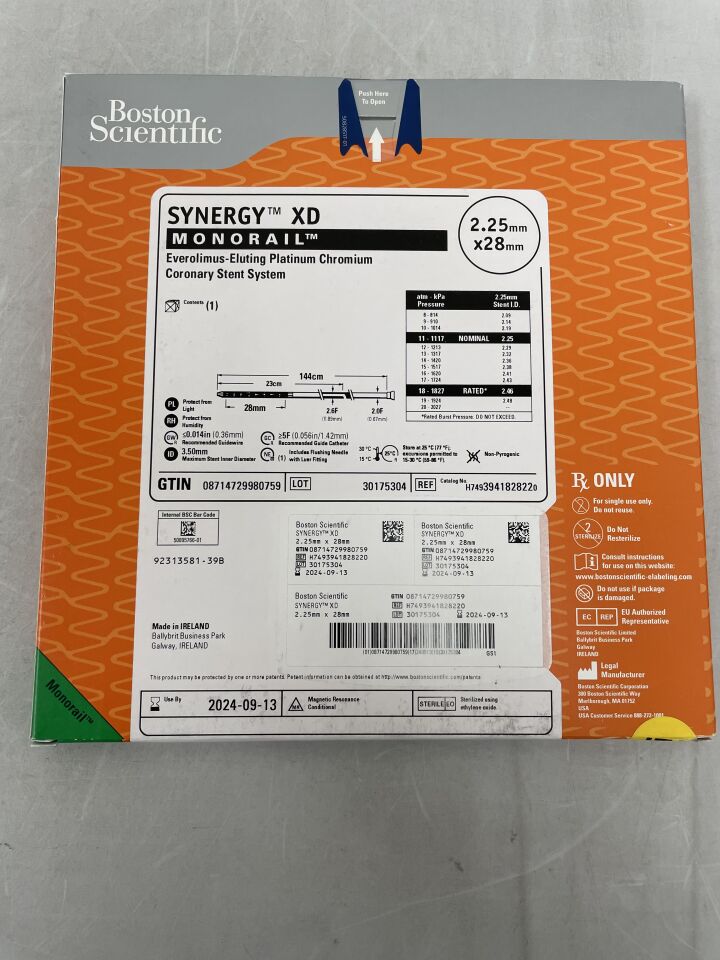 394182822 - BOSTON SCIENTIFIC - SYNERGY XD Everolimus-Eluting Platinum Chromium Coronary Stent System - Monorail - 2.25mm x 28mm, (BX/1) - ( Expiry Date: 2026-01-29 )