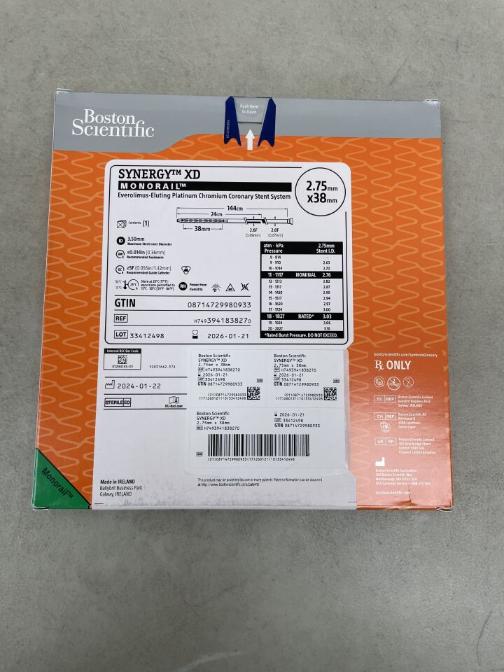 394183827 - BOSTON SCIENTIFIC - SYNERGY XD Everolimus-Eluting Platinum Chromium Coronary Stent System - Monorail - 2.75mm x 38mm, (BX/1) - ( Expiry Date: 2026-01-21 )