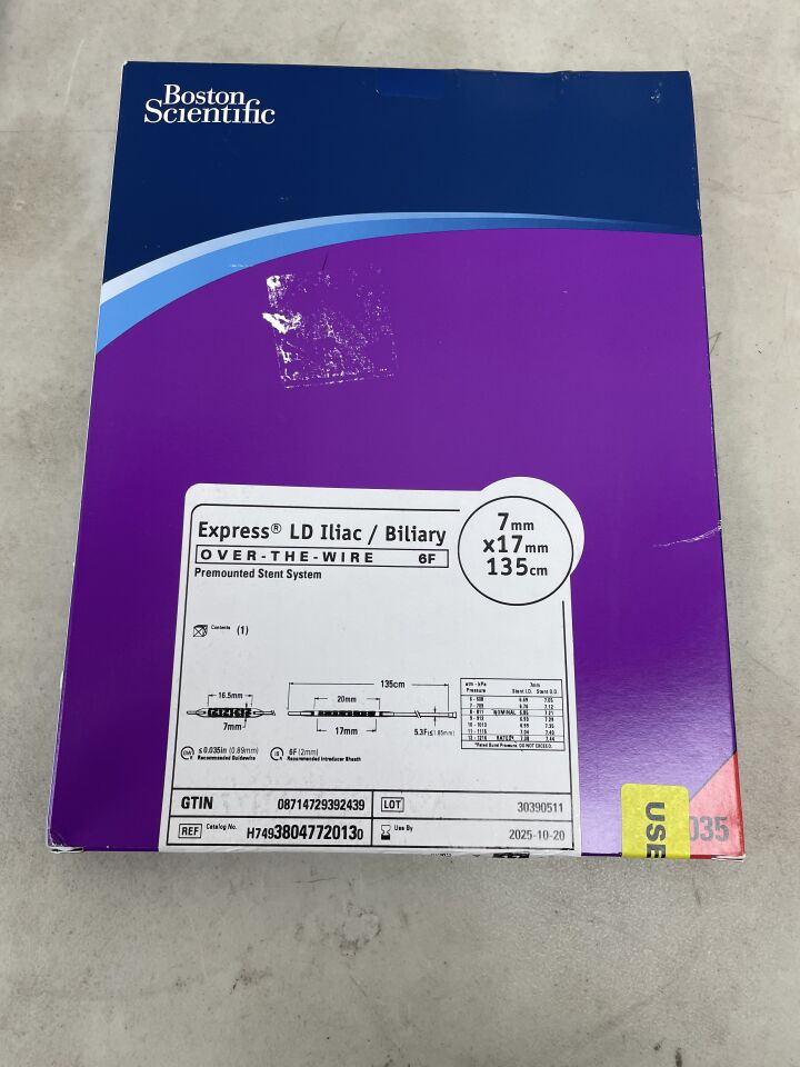 3804772013 - BOSTON SCIENTIFIC - Express LD Iliac/Biliary OTW Premounted Stent System - 7mm x 17mm x 135cm, (BX/1) - ( Expiry Date: 2025-10-20 )