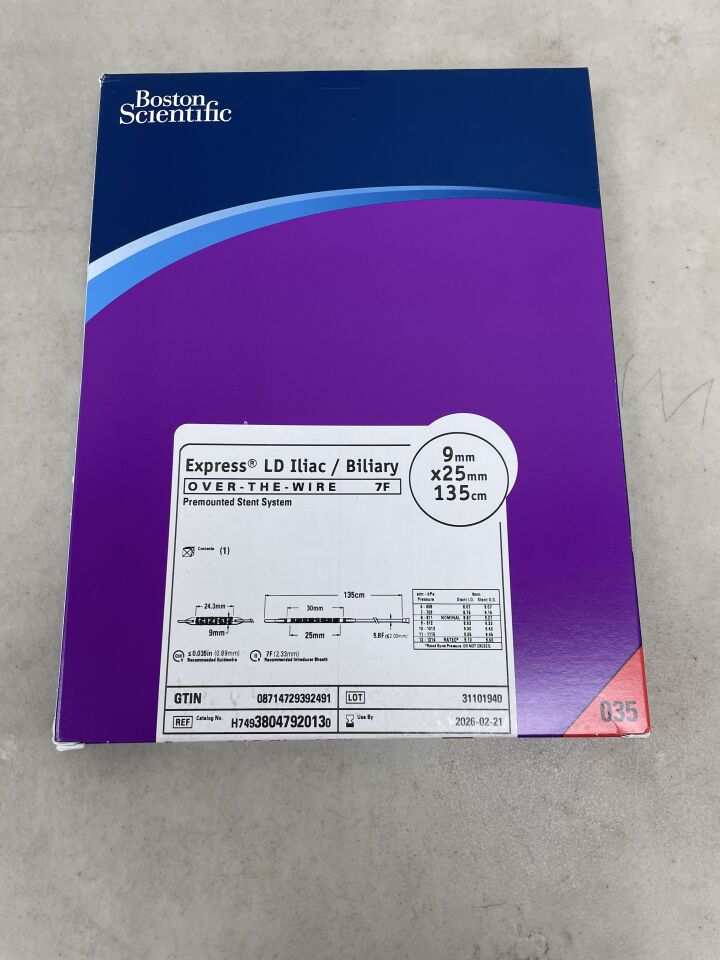 3804792013 - BOSTON SCIENTIFIC - Express LD Iliac/Biliary OTW Premounted Stent System - 9mm x 25mm x 135cm, (BX/1) - ( Expiry Date: 2026-02-21 )