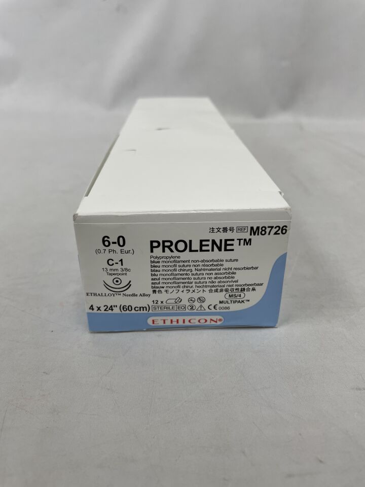 M8726 - ETHICON - Prolene Blue Monofilament Non-Absorbable Suture 6-0 C-1 13mm Taperpoint MS/4, (BX/12) - ( Expiry Date: 2024-09-30 )