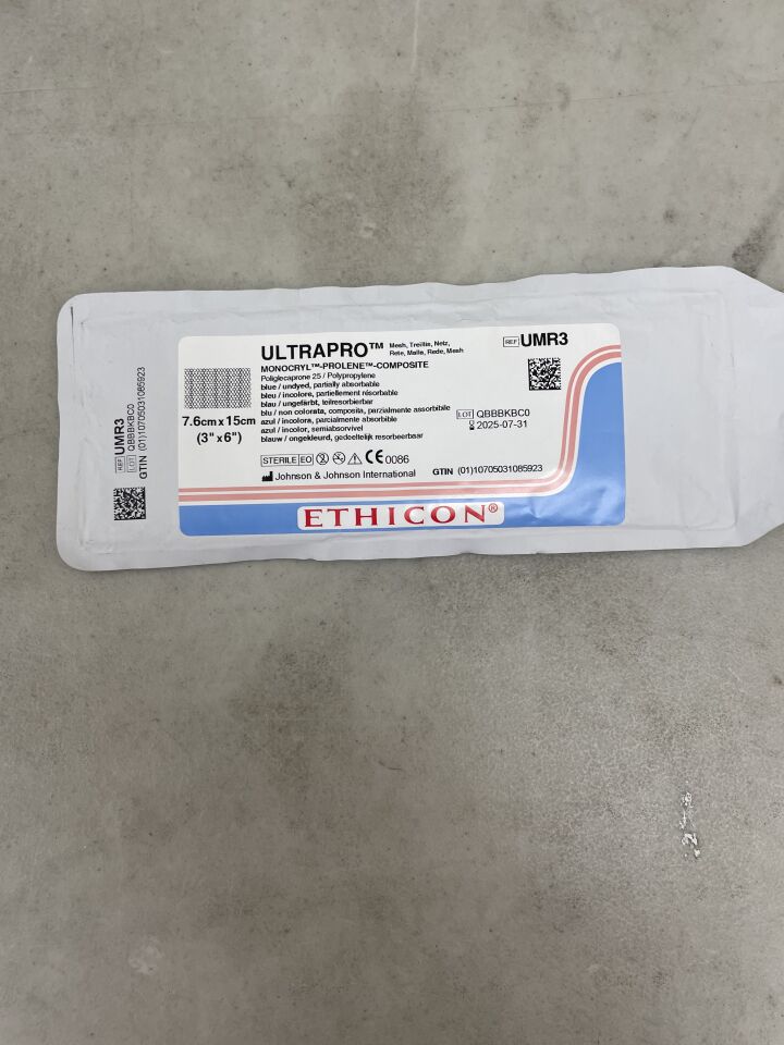 UMR3 - ETHICON - Ultrapro Flat Hernia Mesh, 7.6 x 15 cm, Rectangle, (EA) - ( Expiry Date: 2025-07-31 )