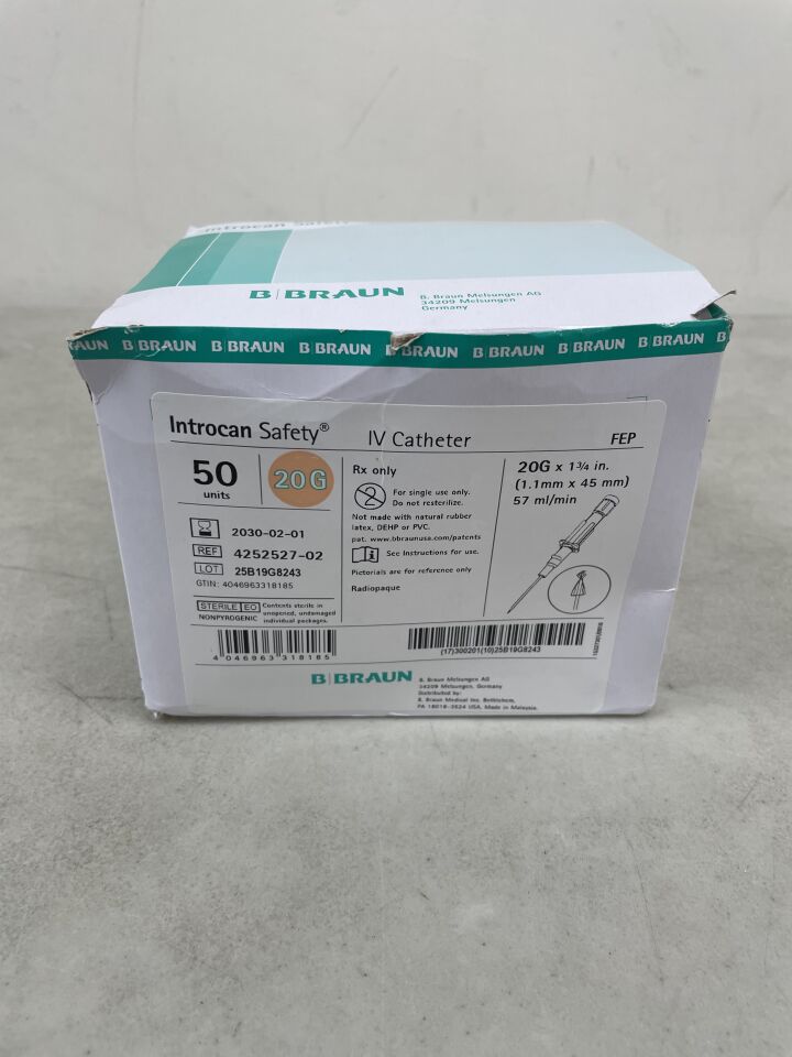 4252527-02 - B BRAUN - Introcan Safety IV Catheter 20G x 1.75" FEP, Straight, (BX/50) - ( Expiry Date: 2029-12-20 )