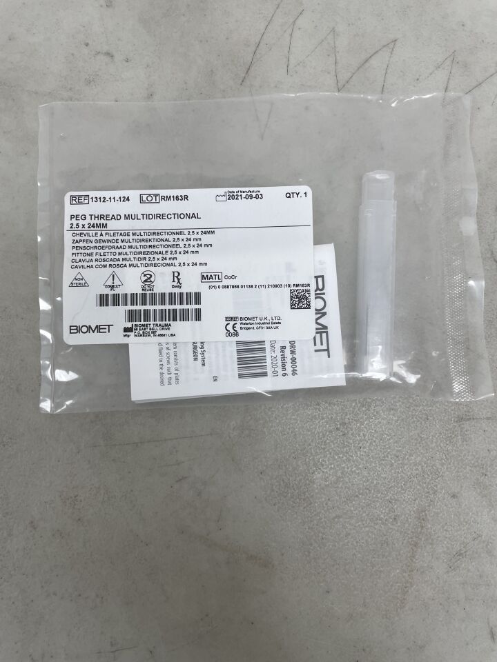 1312-11-124 - BIOMET - Multi Directional Threaded Peg, 2.5 x 24mm, (EA) - ( Expiry Date: 2099-12-31 )