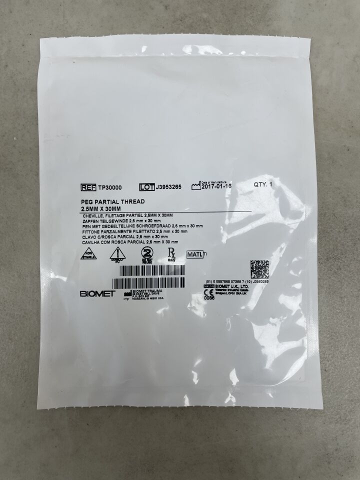 TP30000 - BIOMET - Peg Threaded, 2.5 x 30mm, (EA) - ( Expiry Date: 2099-12-31 )