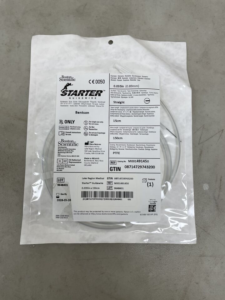 49145 - BOSTON SCIENTIFIC - Starter Guidewire - Bentson Straight - .035" x 150cm, (EA) - ( Expiry Date: 2028-05-28 )