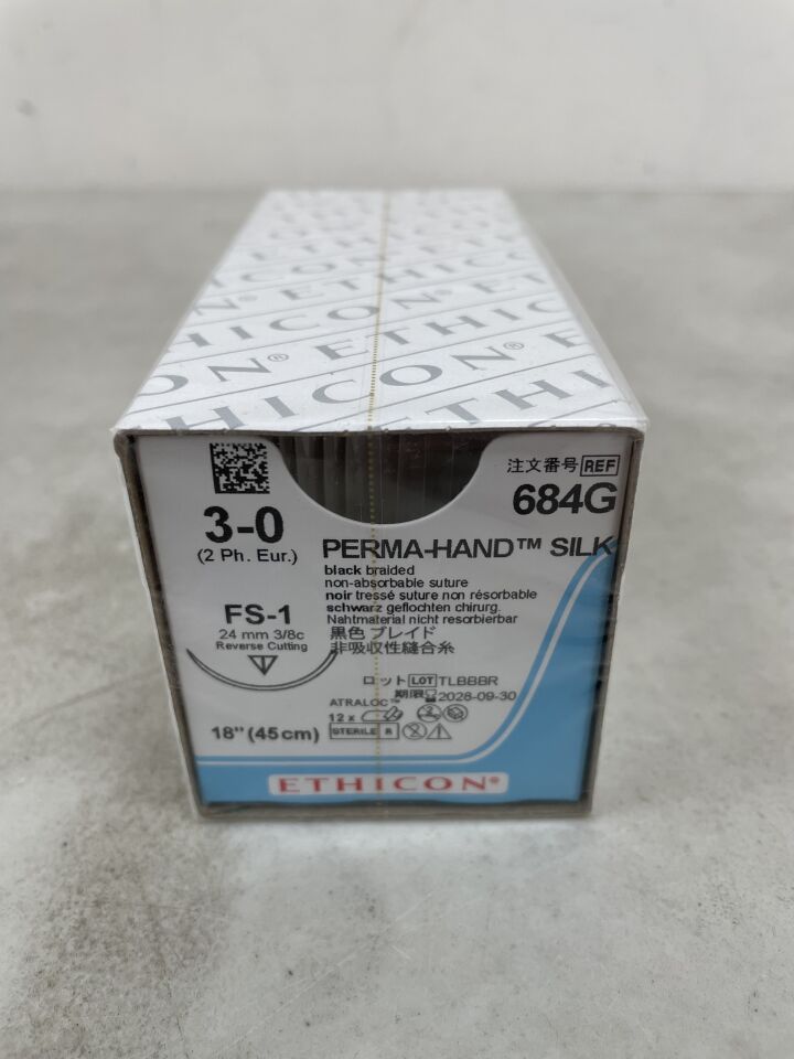 684G - ETHICON - Perma-Hand Non-Absorbable Braided Silk Suture, Size 3-0, 18 in. Length, FS-1 Needle, (BX/12) - ( Expiry Date: 2028-09-30 )