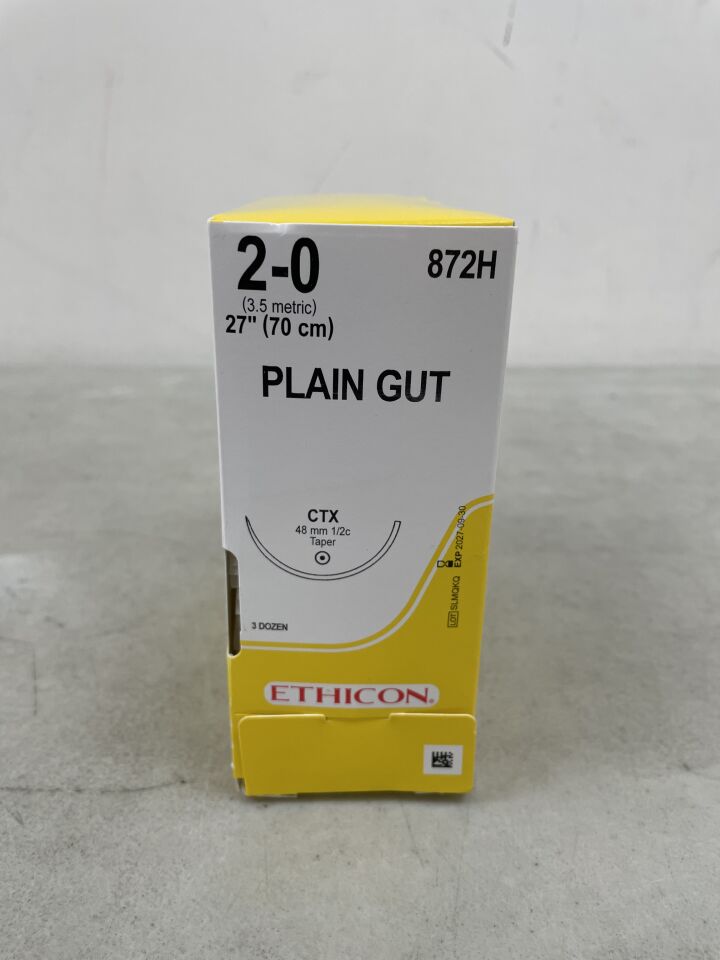872H - ETHICON - Gut Plain Absorbable Monofilament Suture, Size 2-0, 27 in. Length, CTX Needle, (BX/36) - ( Expiry Date: 2027-09-30 )