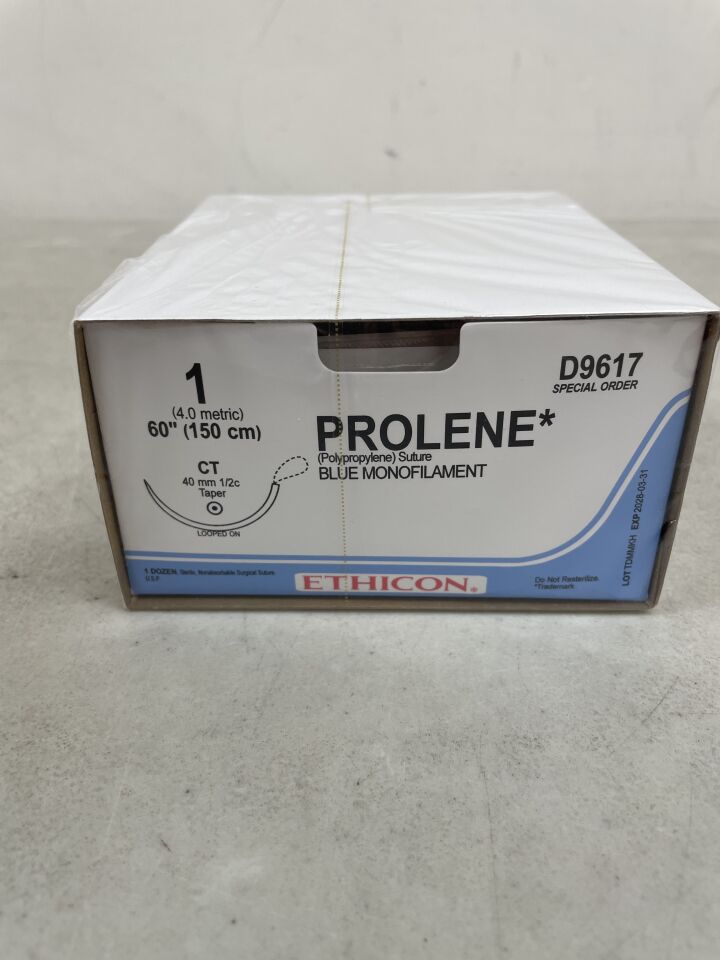 D9617 - ETHICON - Prolene Non-Absorbable Monofilament Polypropylene Suture, Size 1, 60 in. Length, CT Needle, (BX/12) - ( Expiry Date: 2028-03-31 )