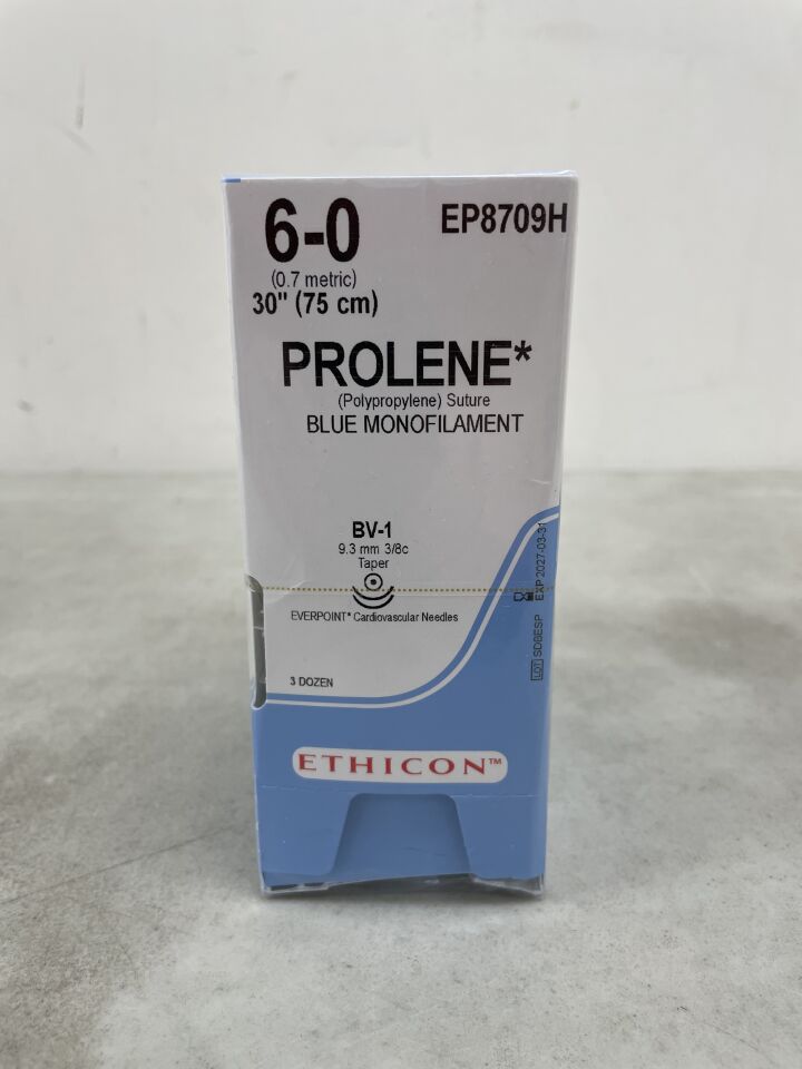 EP8709H - ETHICON - Prolene suture Blue Monofilament, size 6-0, 30 inch length, 9.3mm 3-8 circle taper, (BX/36) - ( Expiry Date: 2027-03-31 )