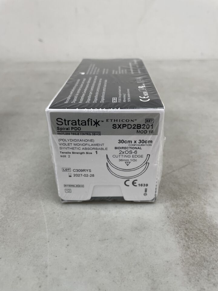 SXPD2B201 - ETHICON - Stratafix Spiral Absorbable PDO Suture, Size 1, 12 in. Length, OS-6 Needle, (BX/12) - ( Expiry Date: 2027-02-28 )