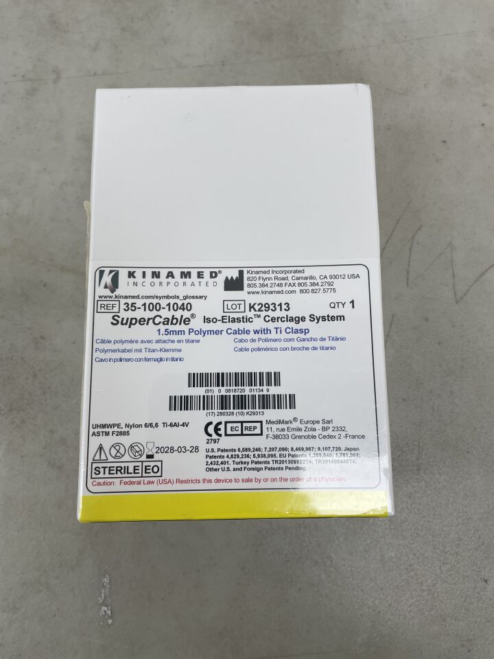 35-100-1040 - KINAMED - SuperCable Iso-Elastic Cerclage System, 1.5mm Polymer Cable w/Titanium Clasp, (BX/1) - ( Expiry Date: 2028-03-28 )