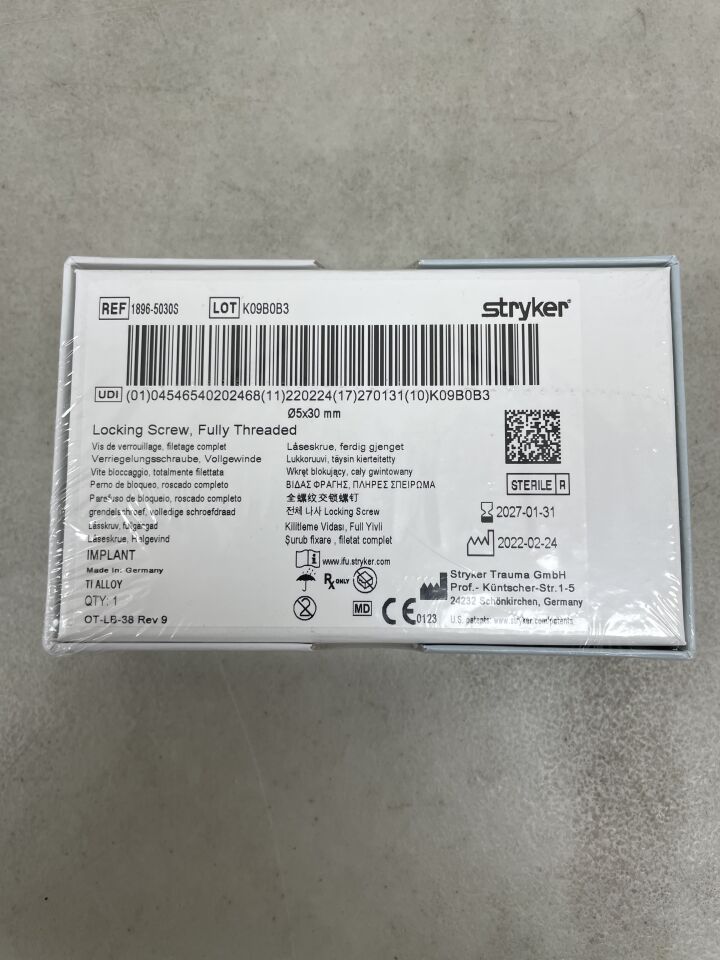 1896-5030S - STRYKER - 5mm Locking Screw - Fully Threaded / 30mm, (BX/1) - ( Expiry Date: 2027-01-31 )
